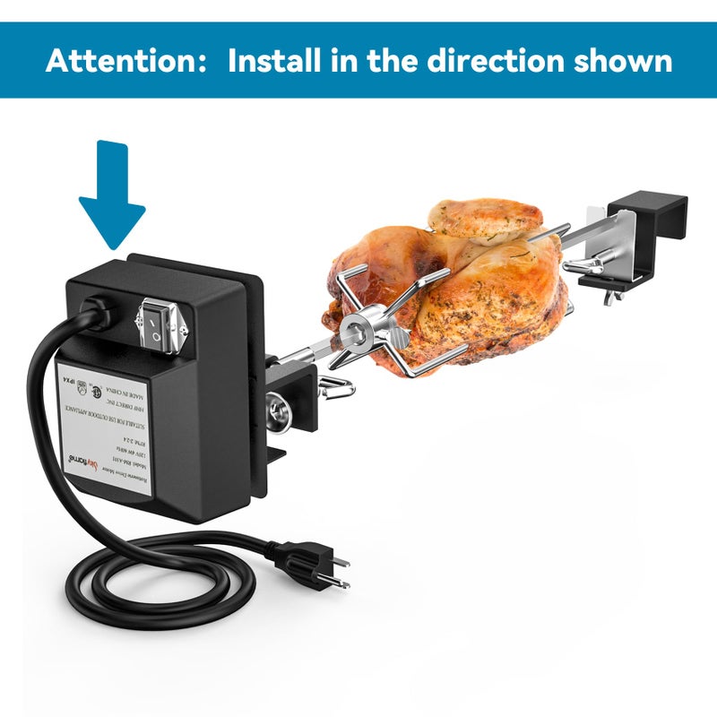 Skyflame Stainless Steel Rotisserie Kit with Heavy Duty Rotisery Motor & Accessories - Compatible with Large BGE | Kamado Joe | Pit Boss & Other Outer Diameter 21.5"-23", 28"-29.5" Ceramic Grill - Image 3